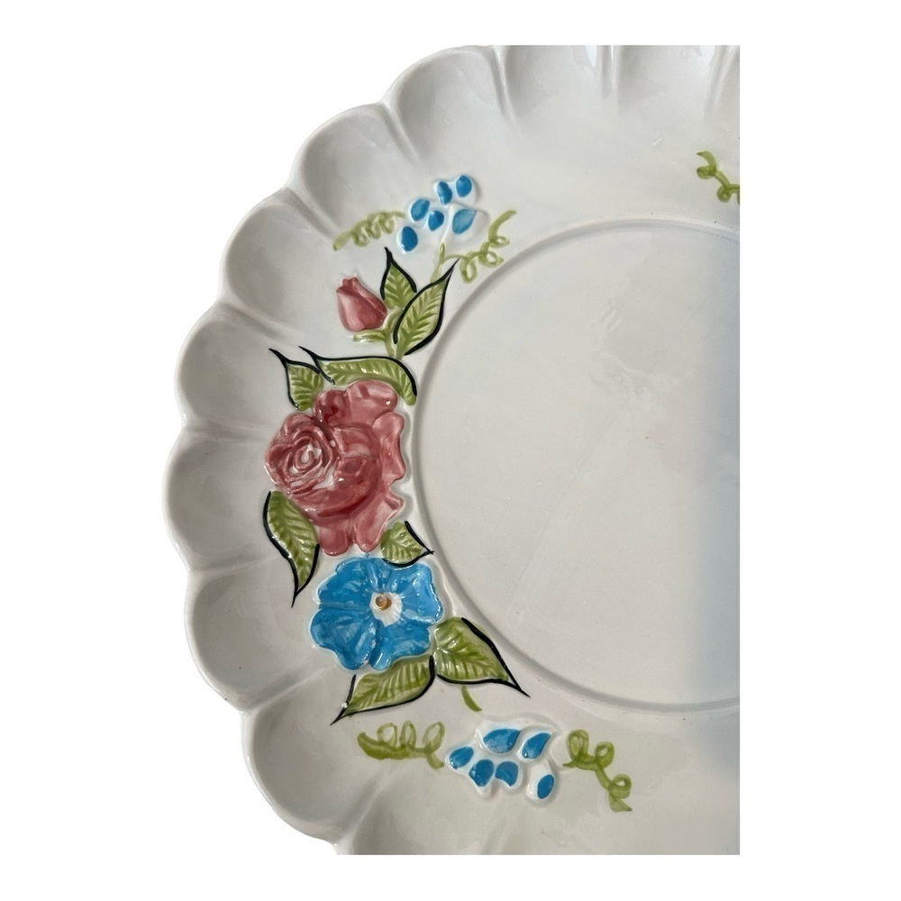 Vintage Ceramic California Floral Pink Rose Platter 13 Inches Scalloped Edges - Picture 3 of 6